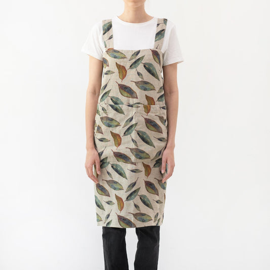 lino Tales Golden Fall on Dark Natural lino Pinafore prijuostė — naturalusdrabuziai.lt