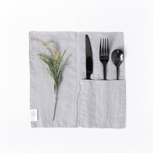 lino Tales Light Grey lino Cutlery Pocket rinkinys 2 vnt. — naturalusdrabuziai.lt