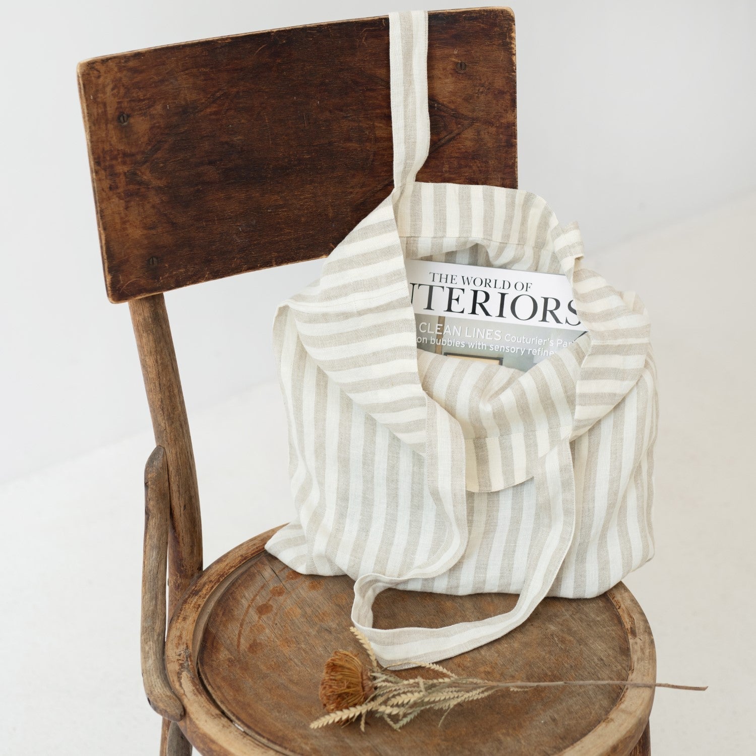 lino Tales Natural White Stripes lino pirkinių krepšys — naturalusdrabuziai.lt