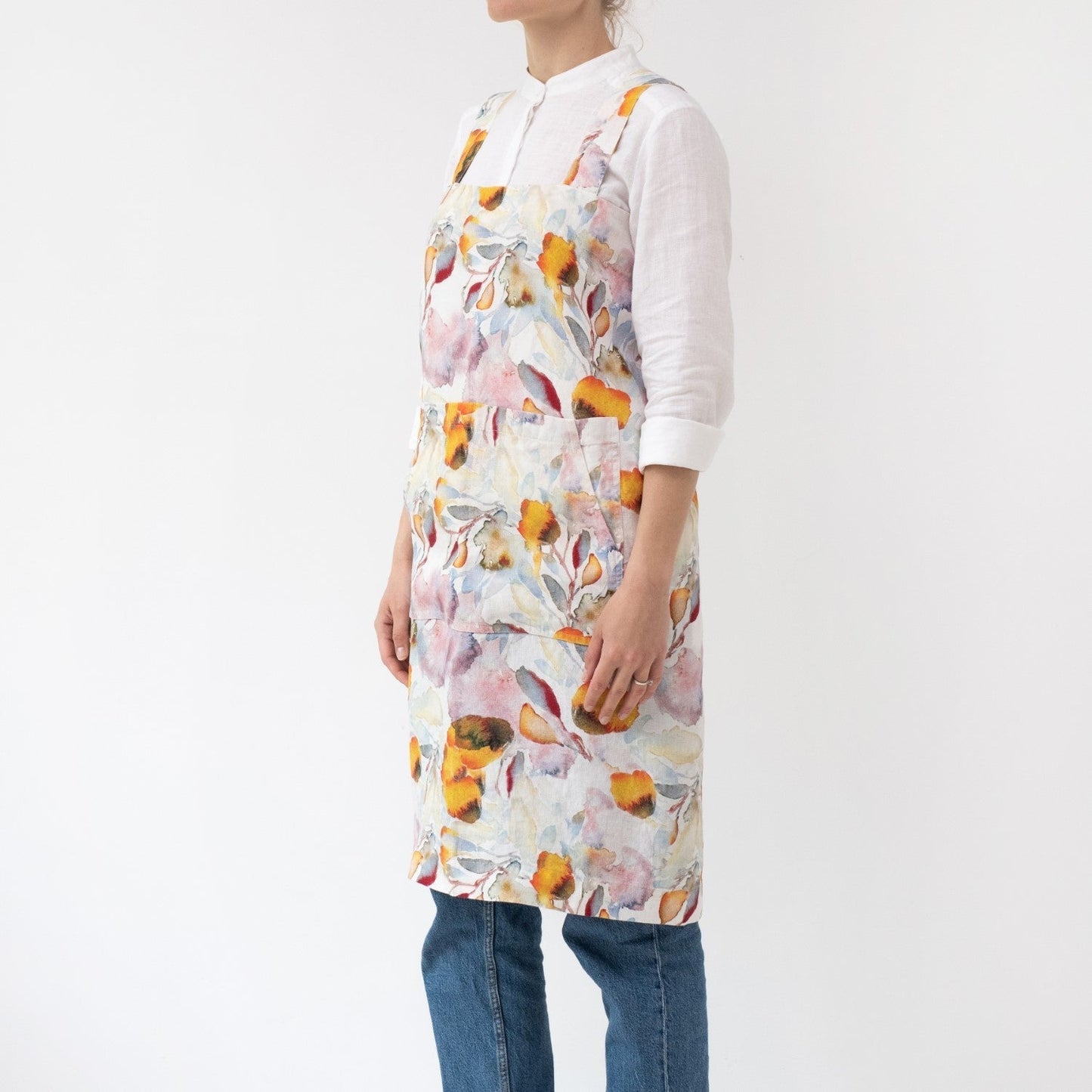 lino Tales Orange Flow lino Pinafore prijuostė — naturalusdrabuziai.lt
