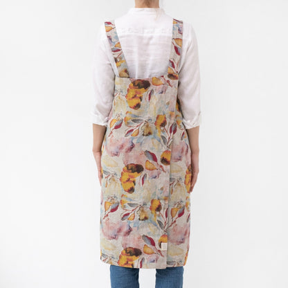 lino Tales Orange Flow on Light Natural lino Pinafore prijuostė — naturalusdrabuziai.lt
