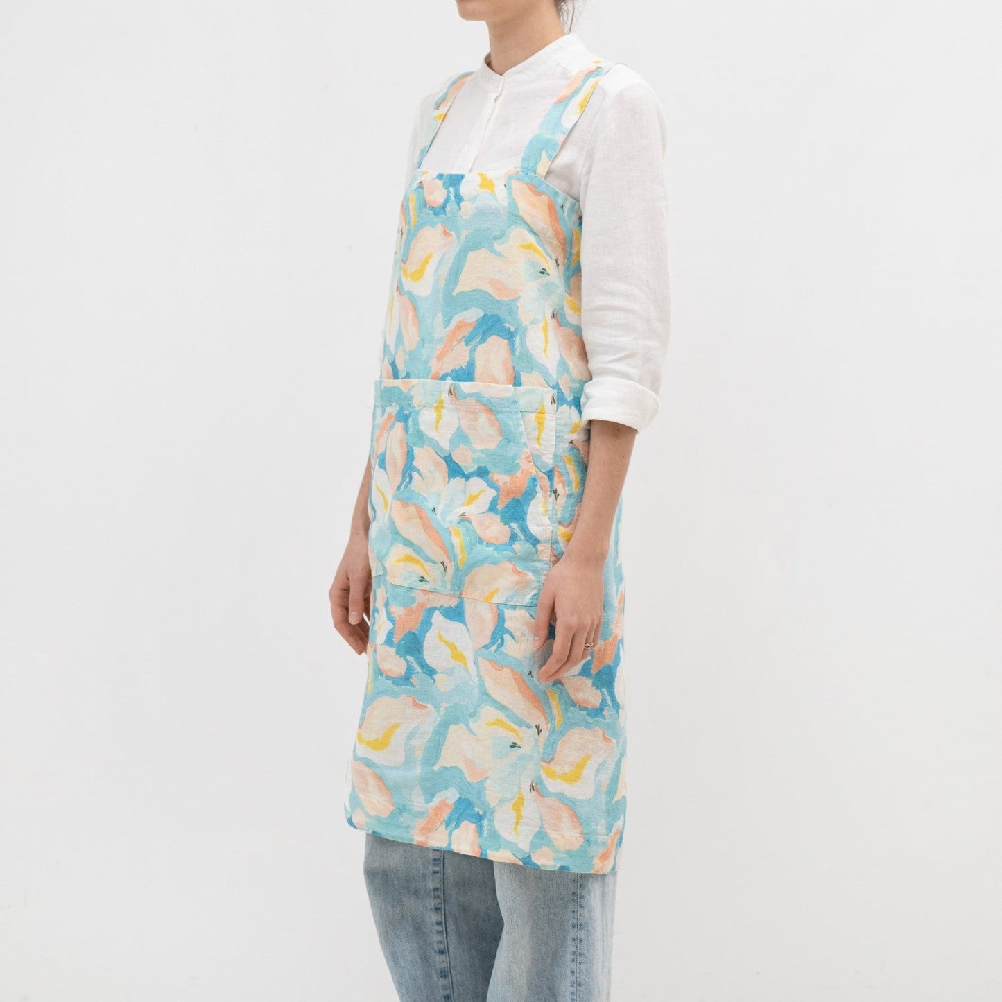 lino Tales Pastel Iris lino Pinafore prijuostė — naturalusdrabuziai.lt