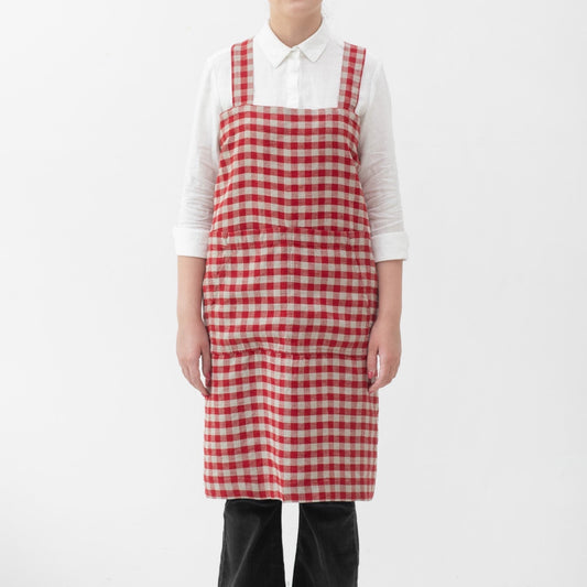 lino Tales Red Gingham lino Pinafore prijuostė — naturalusdrabuziai.lt