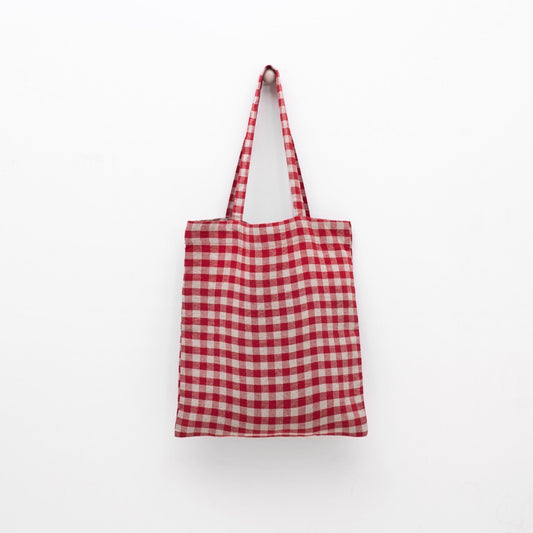 lino Tales Red Gingham lino pirkinių krepšys — naturalusdrabuziai.lt