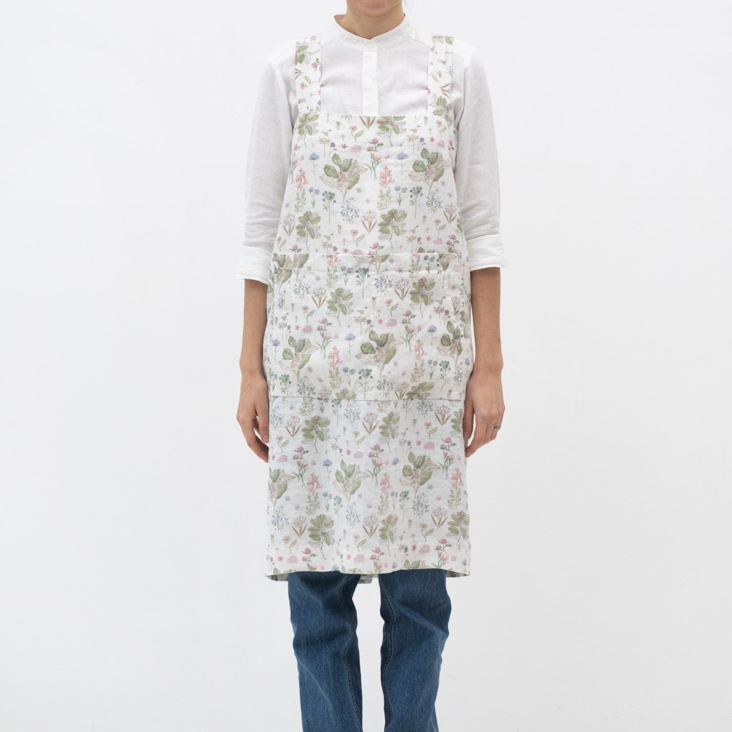 lino Tales White Botany lino Pinafore prijuostė — naturalusdrabuziai.lt