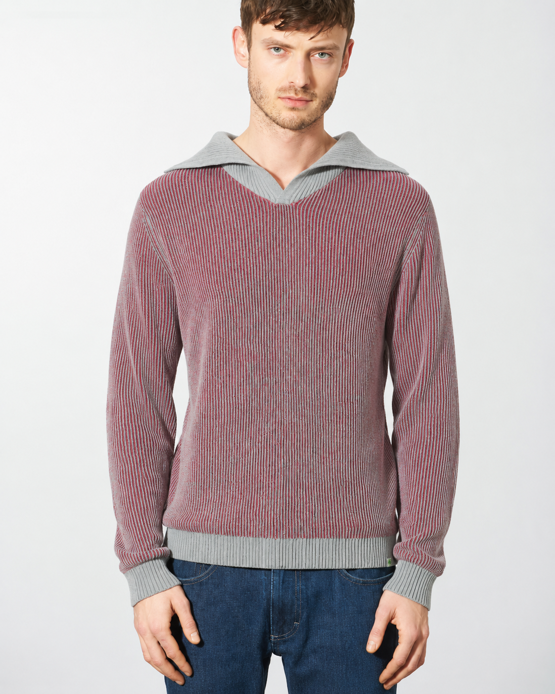 Vyriškas megztinis su užtrauktuku iš kanapių ir ekologiškos medvilnės (LZ320OEB) – tinto-mouse