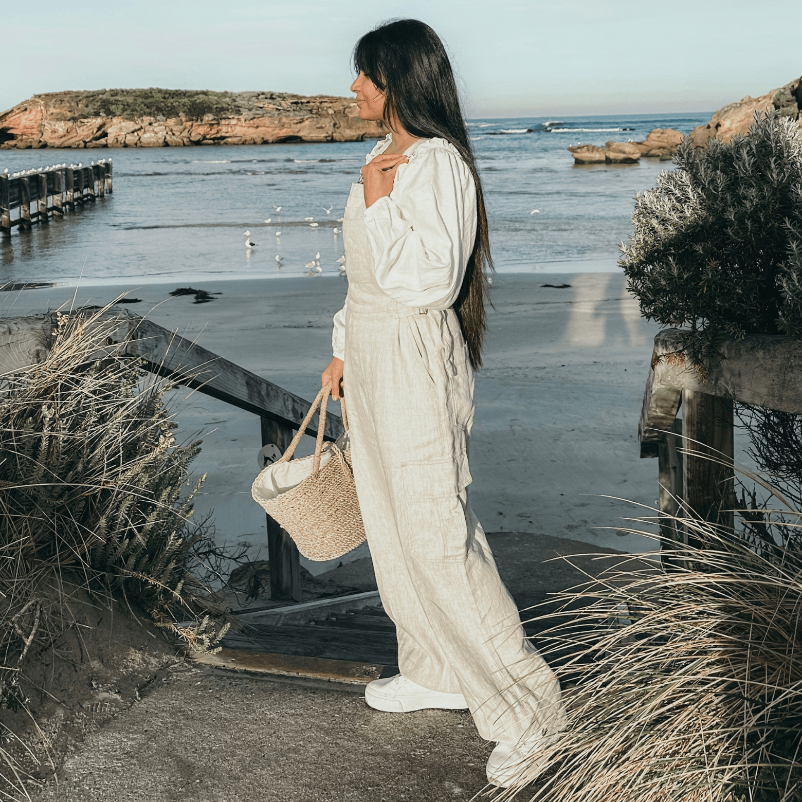 Melange Linen Elm Overalls