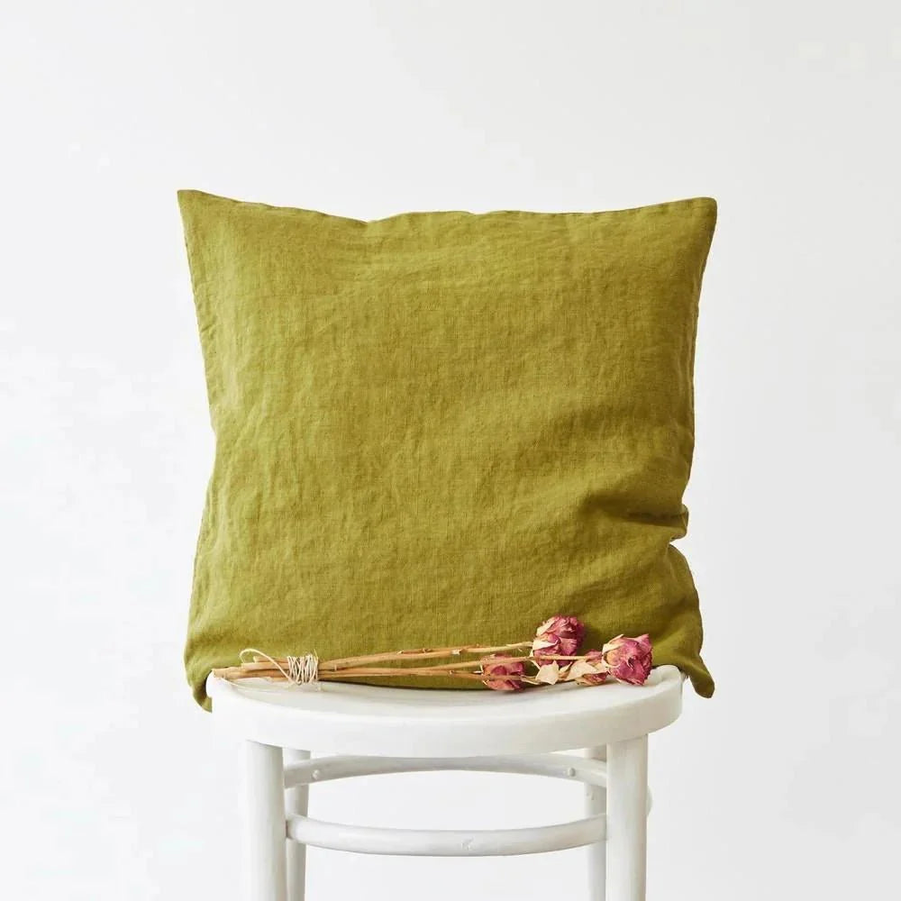 Moss Green lino pagalvėlės užvalkalas — naturalusdrabuziai.lt