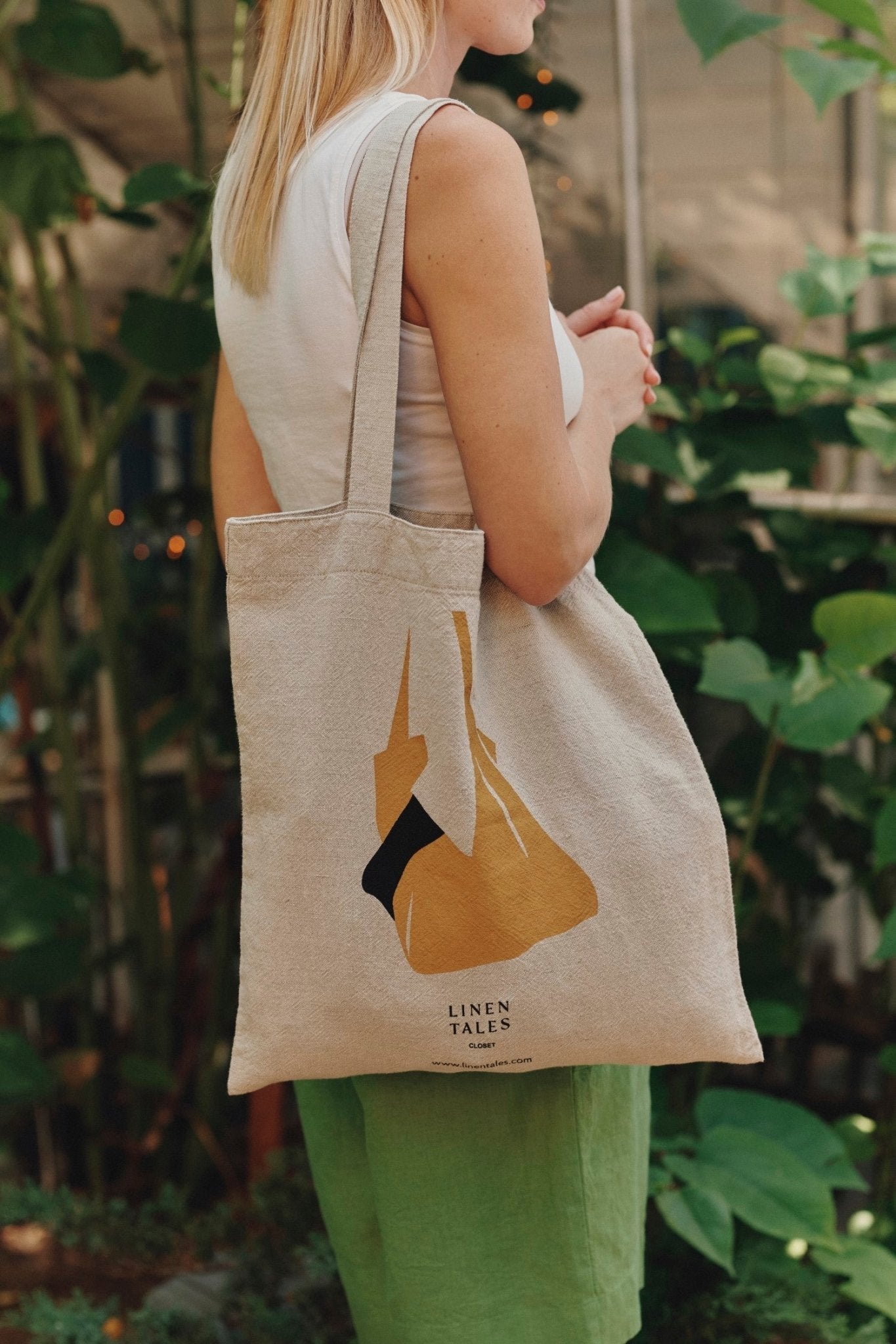 Natural lino & medvilnės pirkinių krepšys with krepšys Print — naturalusdrabuziai.lt