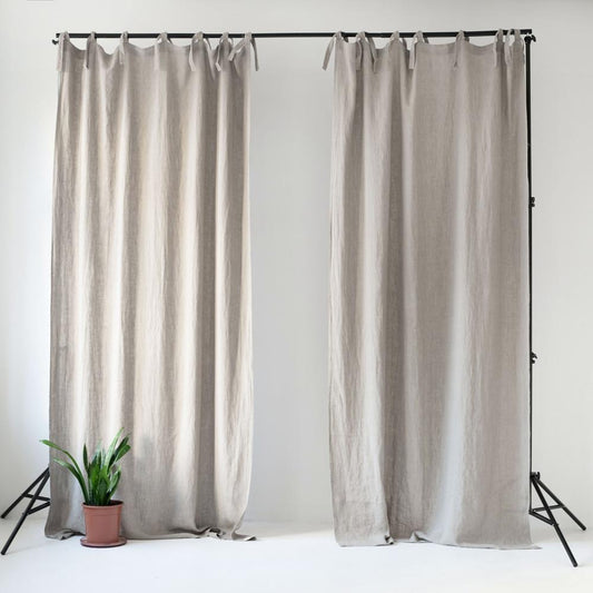 Natural lino Night Time Tie viršus Curtain rinkinys 2 vnt. — naturalusdrabuziai.lt