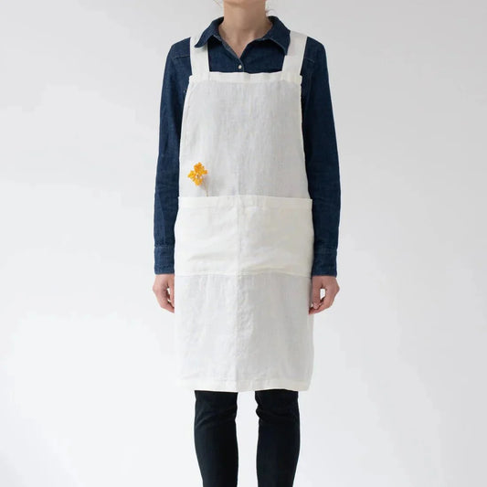 Off-White lino kryžminio tipo prijuostė — naturalusdrabuziai.lt