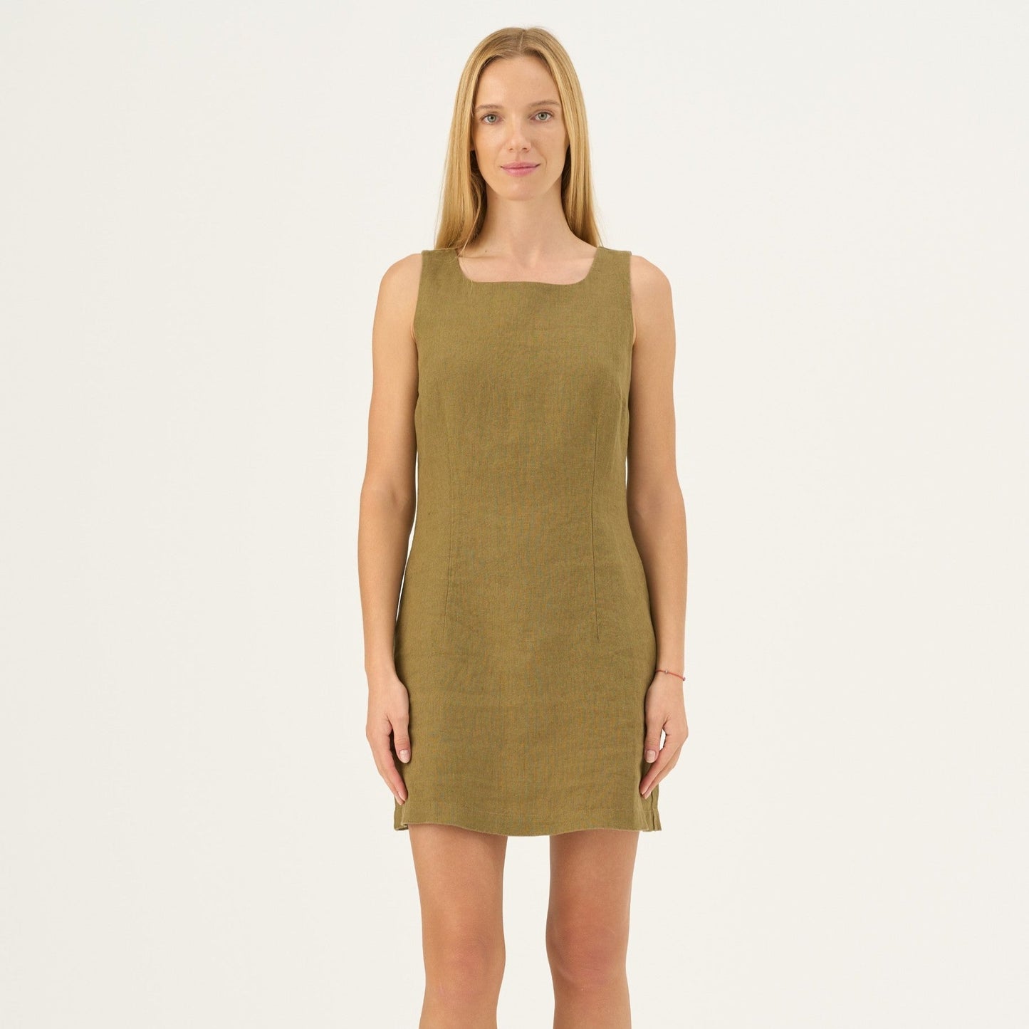 Olive Khaki lino Alba suknelė — naturalusdrabuziai.lt