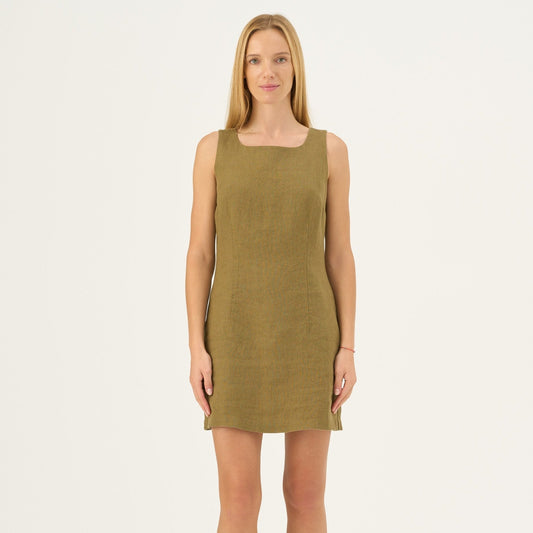 Olive Khaki lino Alba suknelė — naturalusdrabuziai.lt
