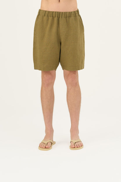 Olive Khaki lino Amabilis šortai — naturalusdrabuziai.lt