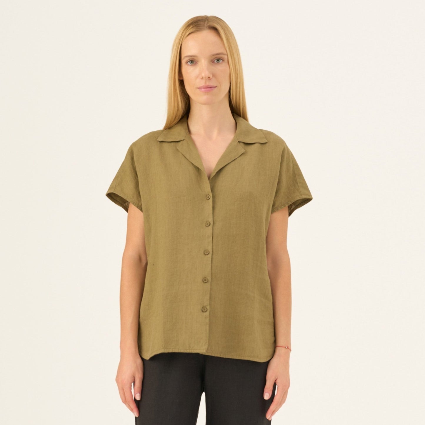 Olive Khaki lino Melody marškiniai — naturalusdrabuziai.lt