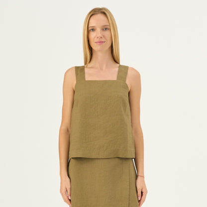 Olive Khaki lino Polka viršus — naturalusdrabuziai.lt