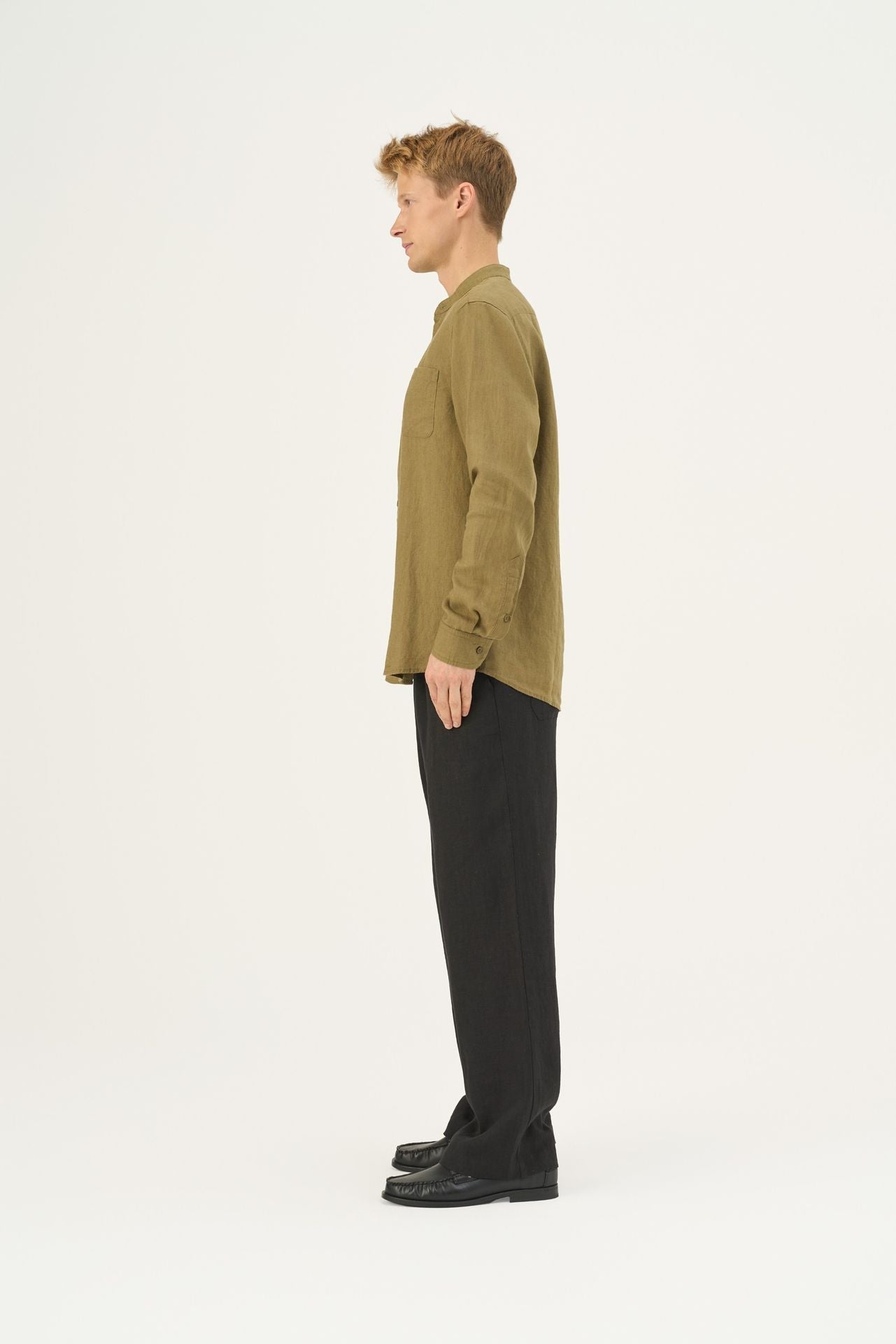 Olive Khaki lino Snapdragon marškiniai — naturalusdrabuziai.lt