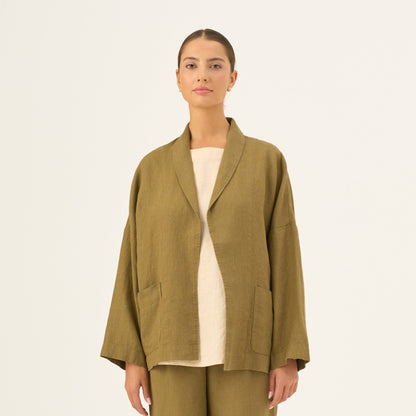Olive Khaki lino Sonata švarkas — naturalusdrabuziai.lt