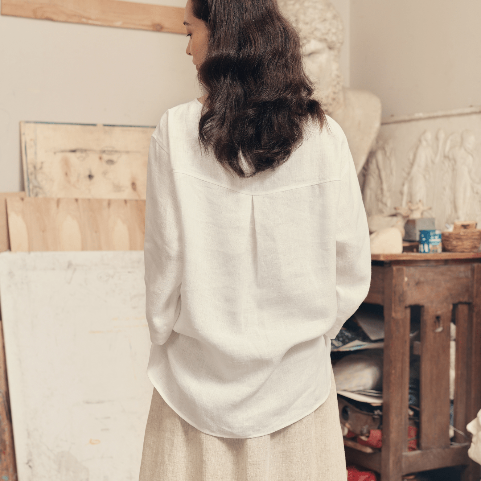 Optical White Linen Bilberry Top