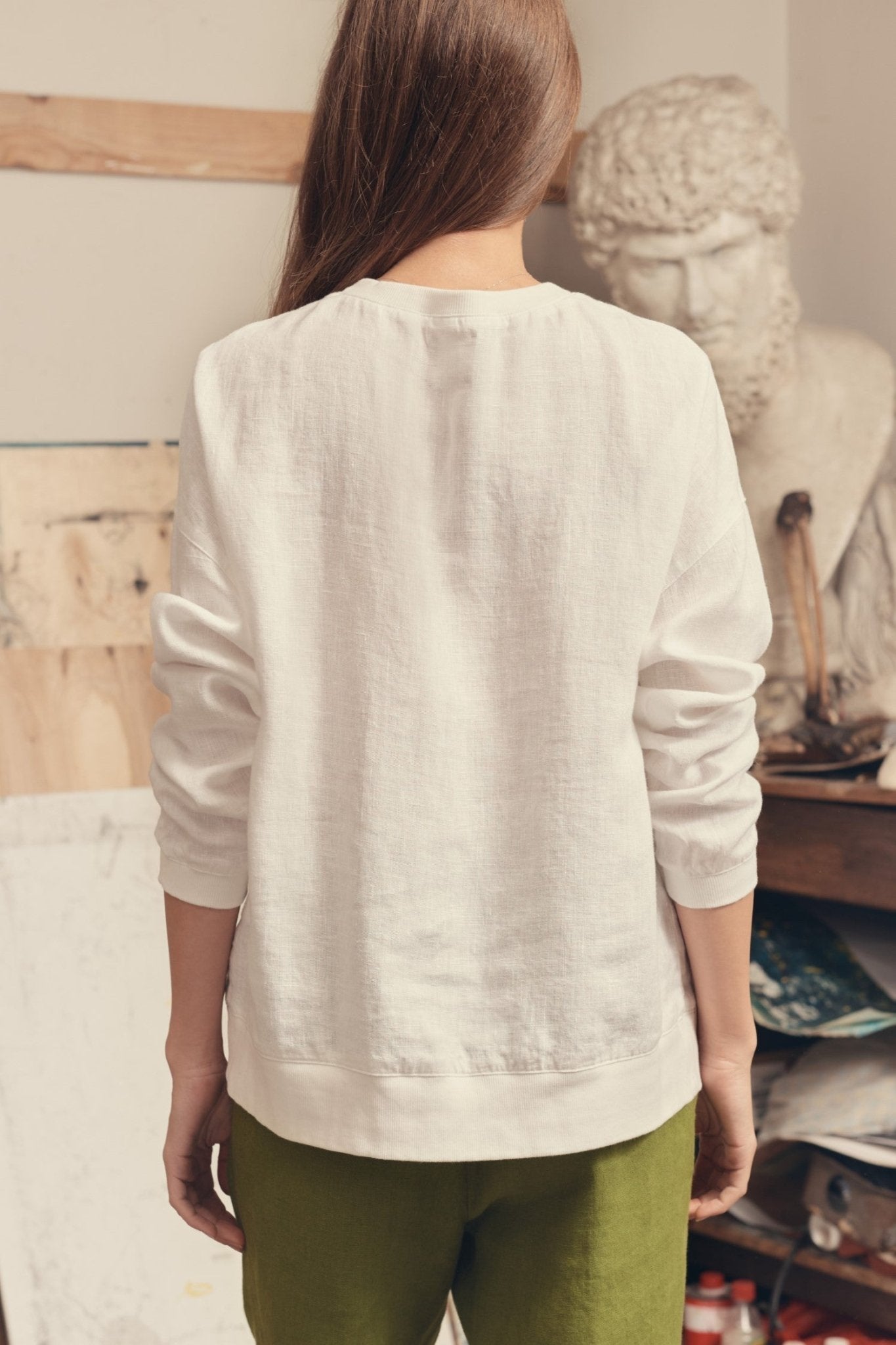 Optical White Linen Dahlia Jumper
