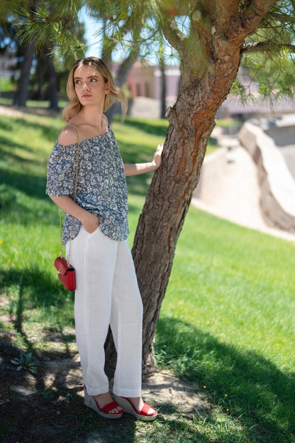 Optical White Linen Octave Trousers
