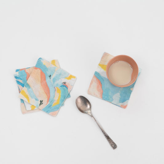 LIMITED EDITION Pastel Iris lino padėkliukų rinkinys 4 vnt. — naturalusdrabuziai.lt