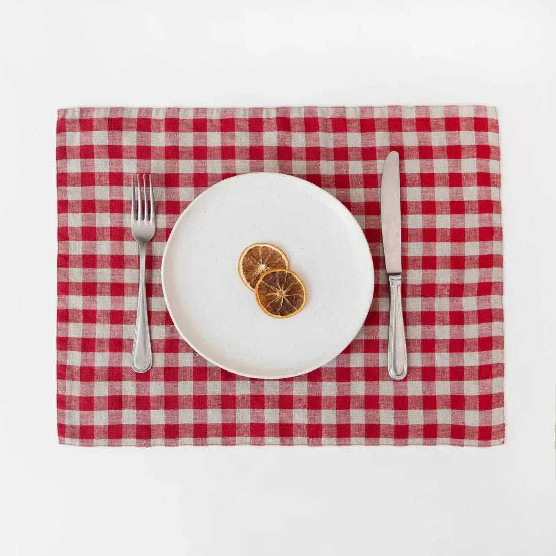 Red Gingham lino staltiesėlė — naturalusdrabuziai.lt