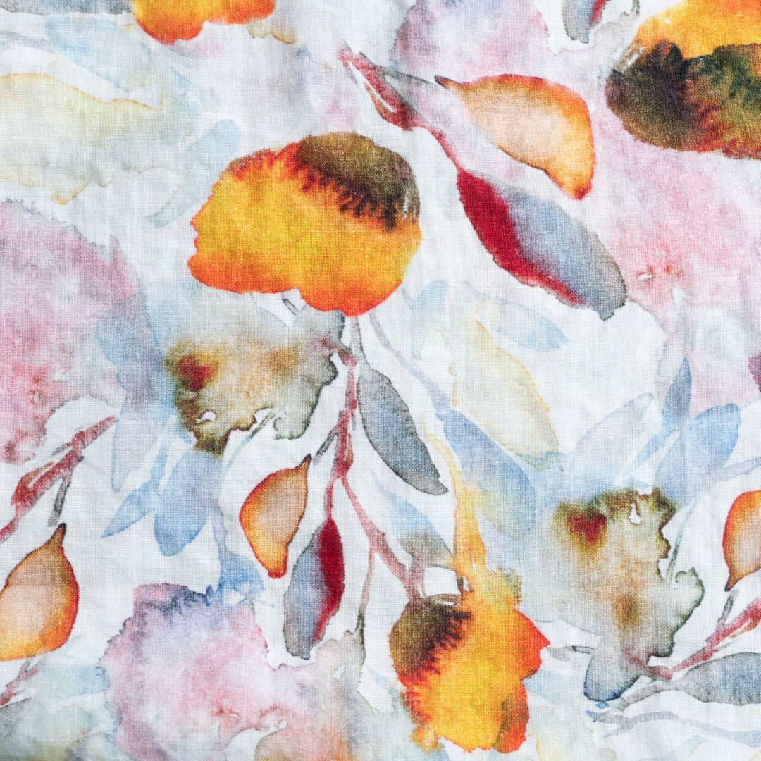 Unwashed LIMITED EDITION Orange Flow lino Fabric 185 g/sq.m — naturalusdrabuziai.lt