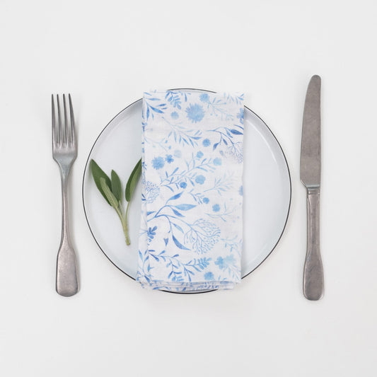 White Botanical Blue lino servetėlių rinkinys 2 vnt. — naturalusdrabuziai.lt