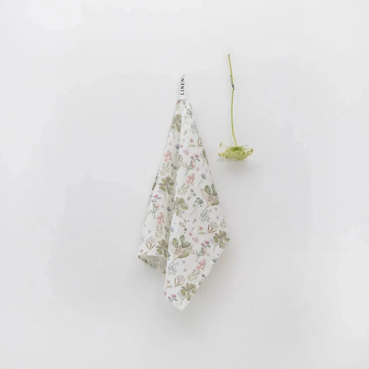 White Botany lino virtuvinė servetė — naturalusdrabuziai.lt