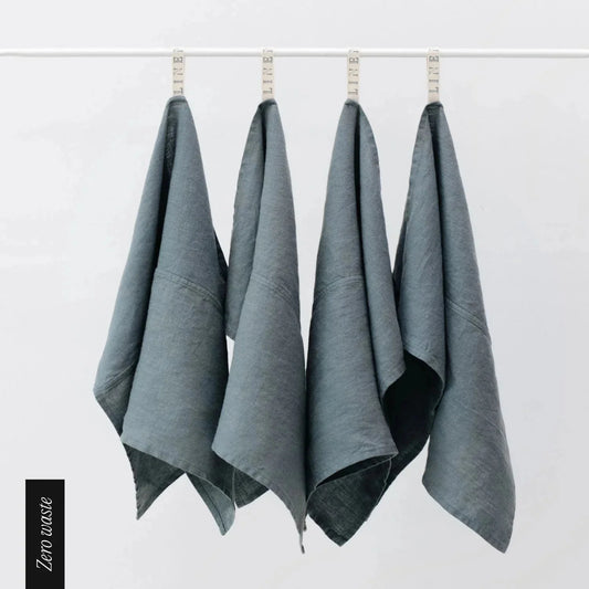 Zero Waste Blue Fog lino virtuvinė servetės rinkinys 4 vnt. — naturalusdrabuziai.lt