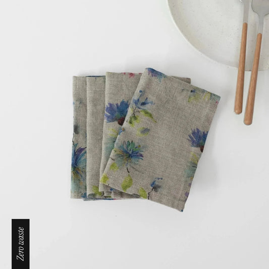 Zero Waste Flowers on Natural lino servetėlių rinkinys 4 vnt. — naturalusdrabuziai.lt