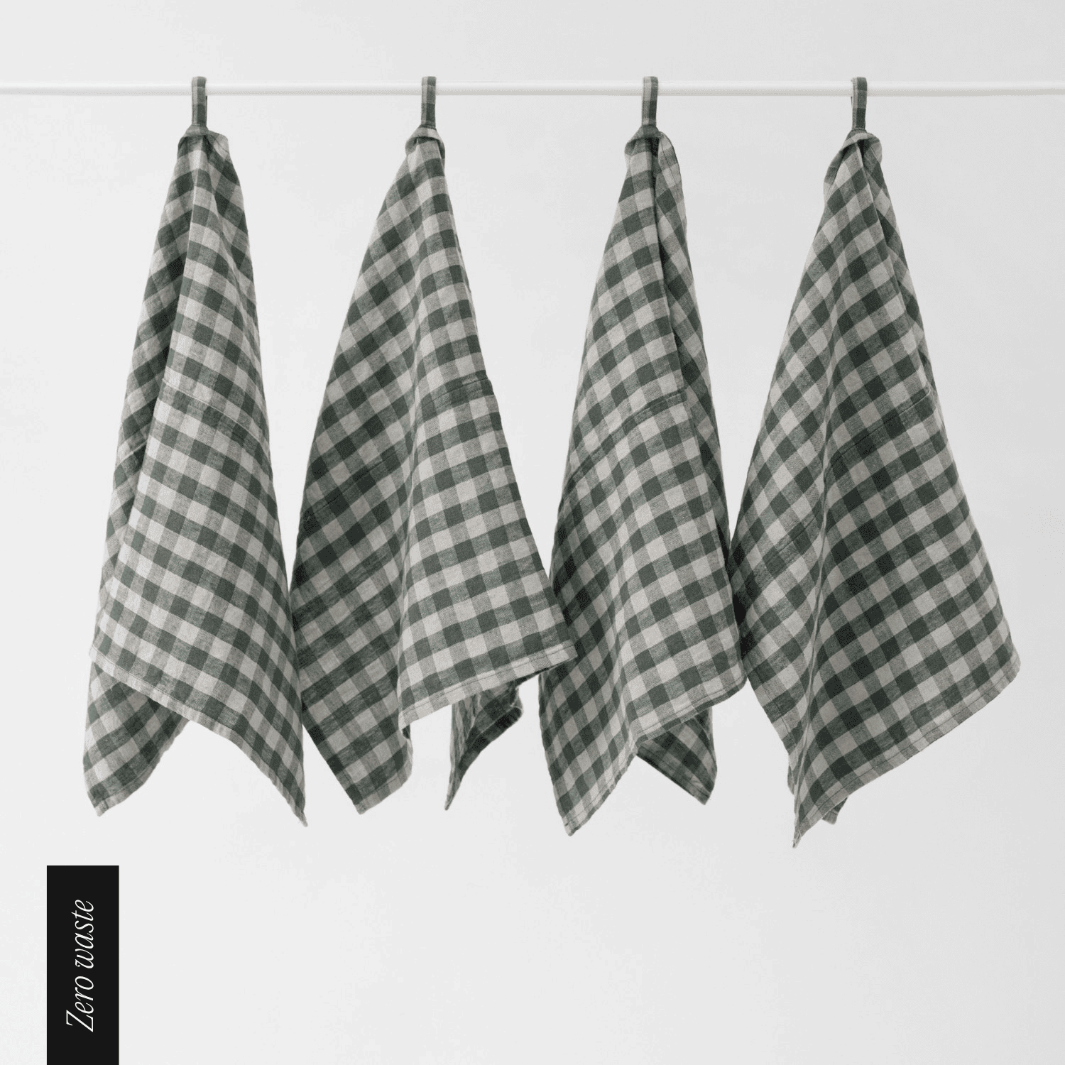 Zero Waste Forest Green Gingham lino virtuvinė servetės rinkinys 4 vnt. — naturalusdrabuziai.lt