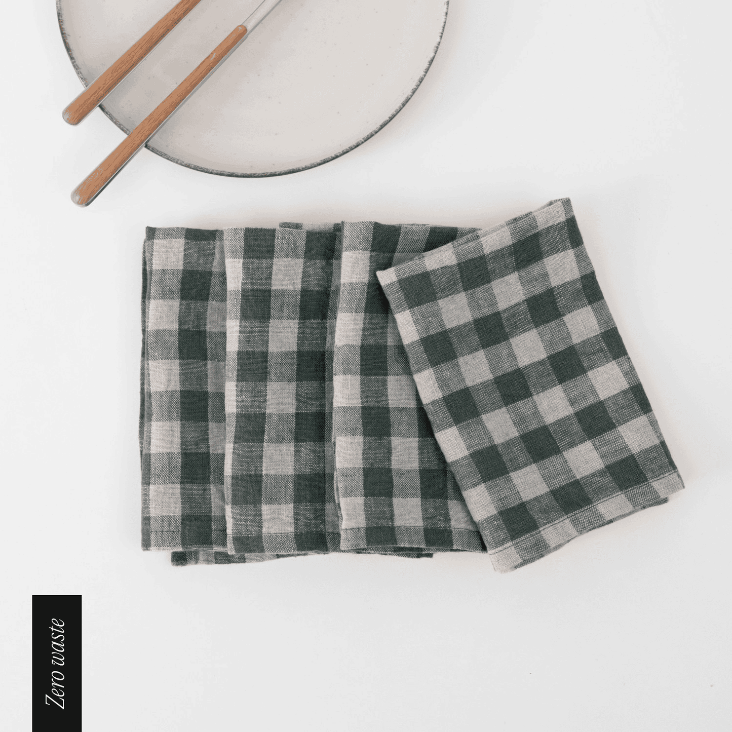 Zero Waste Forest Green Gingham lino servetėlių rinkinys 4 vnt. — naturalusdrabuziai.lt