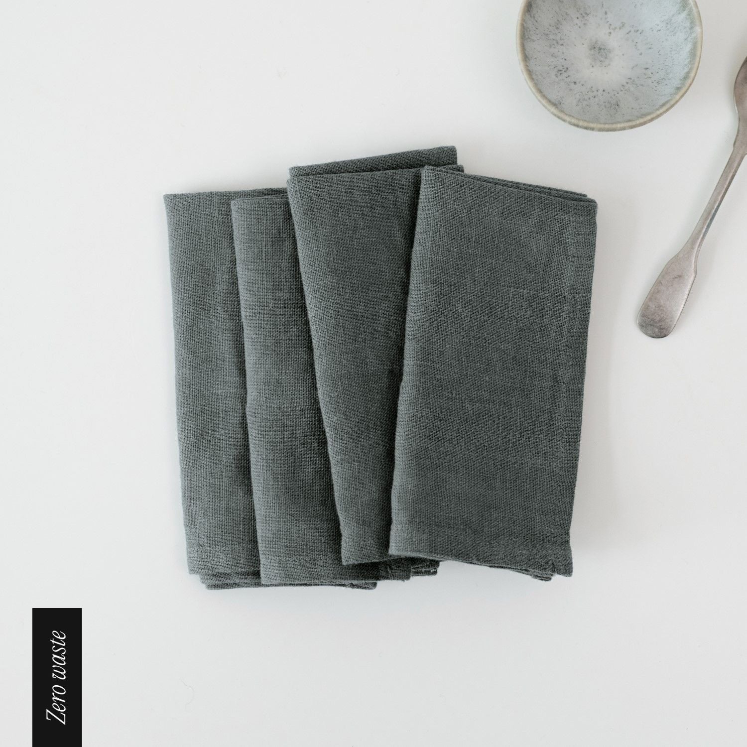 Zero Waste Forest Green lino servetėlių rinkinys 4 vnt. — naturalusdrabuziai.lt
