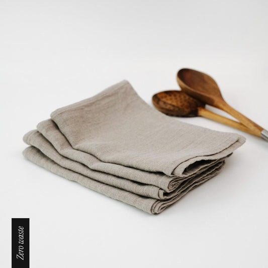 Zero Waste Natural lino virtuvinė servetės rinkinys 4 vnt. — naturalusdrabuziai.lt