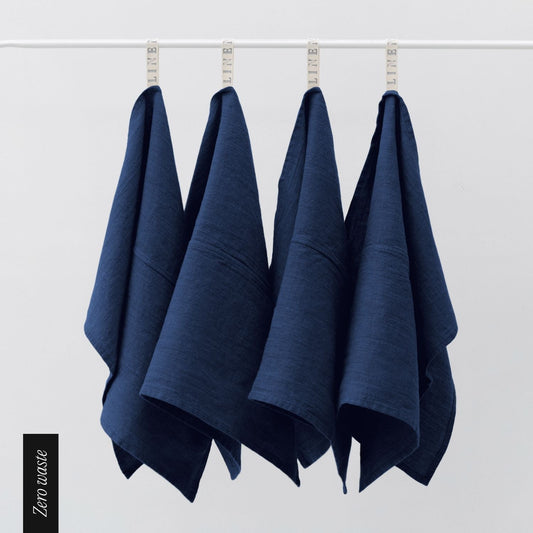Zero Waste Navy lino virtuvinė servetės rinkinys 4 vnt. — naturalusdrabuziai.lt