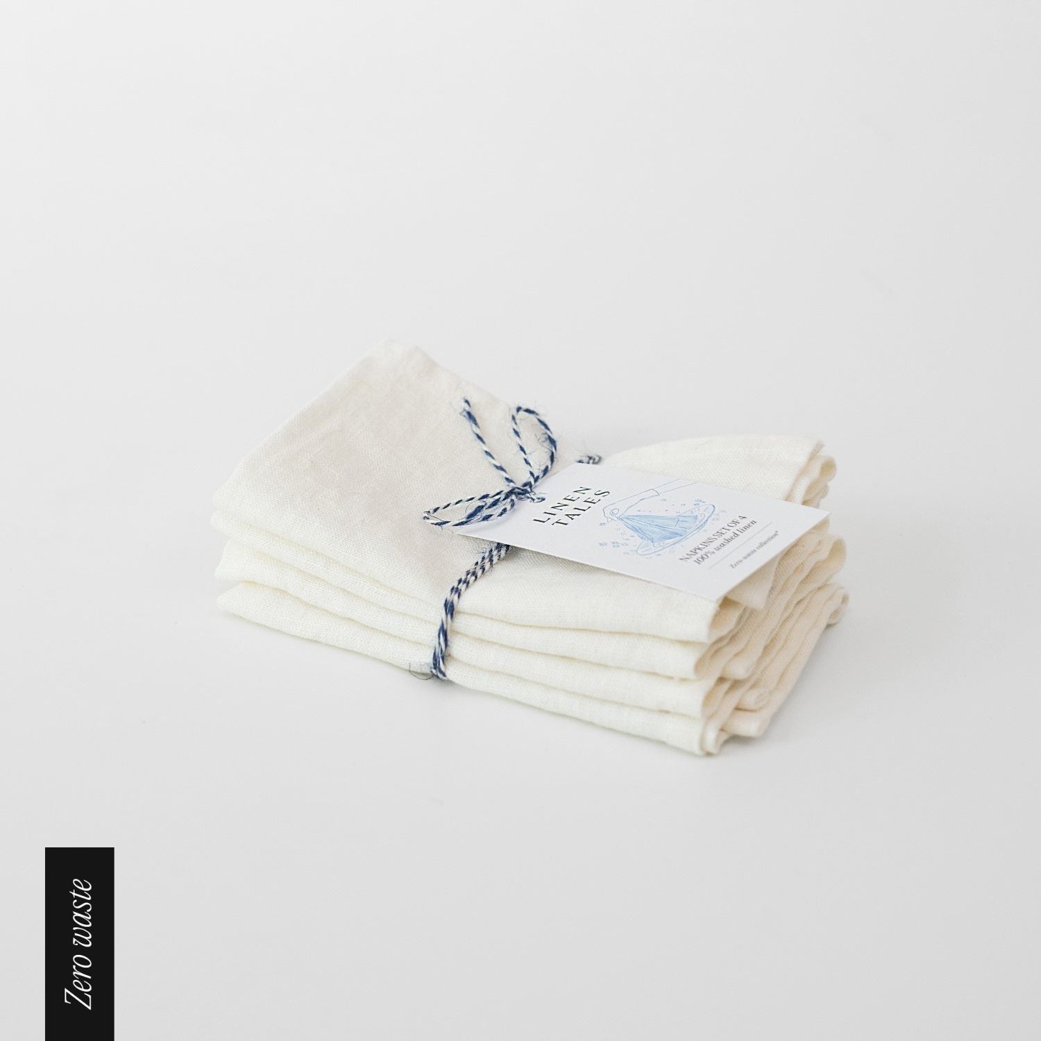 Zero Waste Off-White lino servetėlių rinkinys 4 vnt. — naturalusdrabuziai.lt