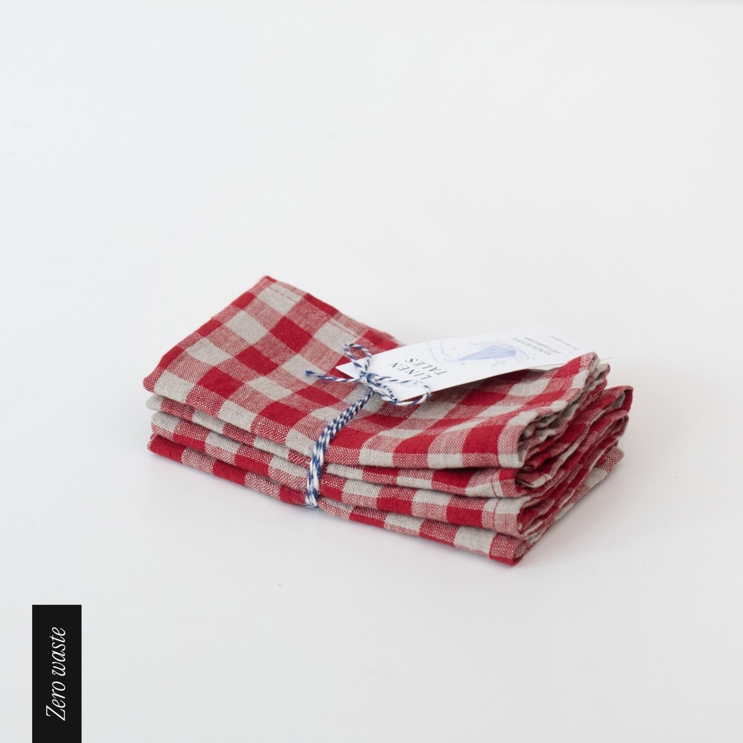 Zero Waste Red Gingham lino servetėlių rinkinys 4 vnt. — naturalusdrabuziai.lt