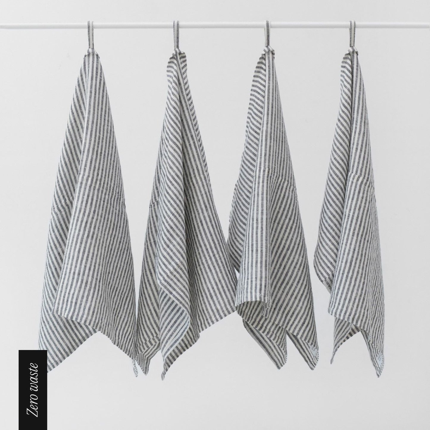 Zero Waste Thin Black Stripes lino virtuvinė servetės rinkinys 4 vnt. — naturalusdrabuziai.lt