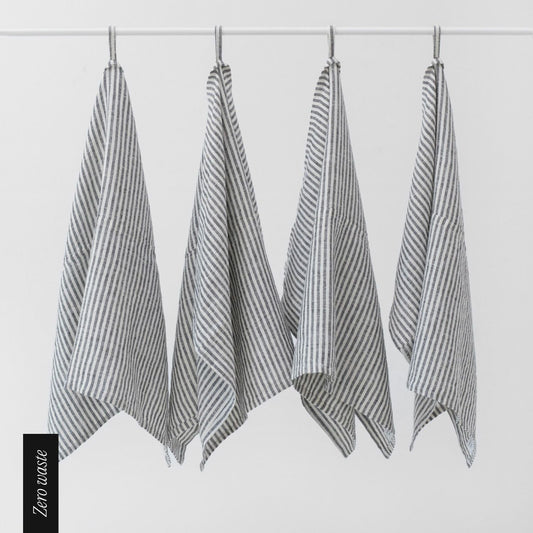 Zero Waste Thin Black Stripes lino virtuvinė servetės rinkinys 4 vnt. — naturalusdrabuziai.lt